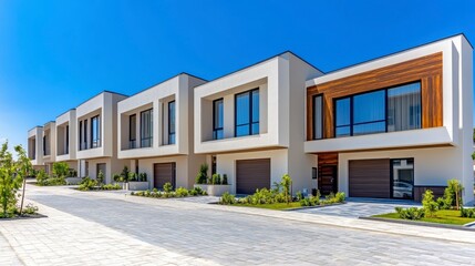 Fototapeta premium Modern Sleek Residential Homes in a Sunny Suburban Neighborhood
