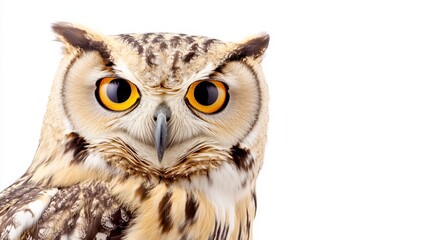 Fototapeta premium Striking Close-Up of Owl with Vibrant Eyes and Intricate Feathers
