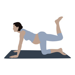 Pregnant woman exercising in flat design. Pregnant female yoga and fitness for healthy and relaxation.