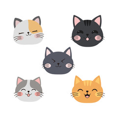 Set of Adorable Cat Kitten Head Mascot Cartoon Character with Happy Expression
