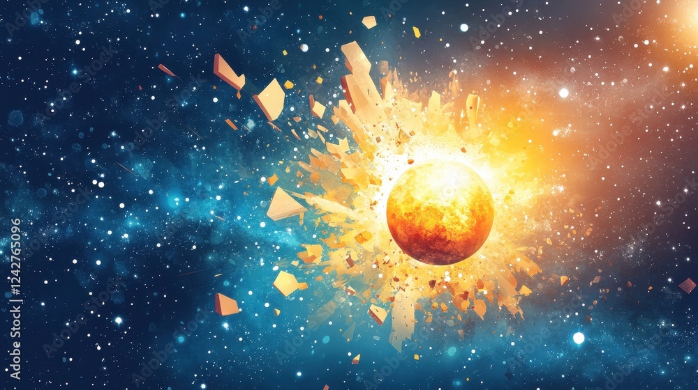 Poster celestial body exploding in a cosmic event