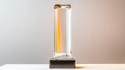 Elegant Crystal Trophy on Minimalist Display with Orange Accent Light