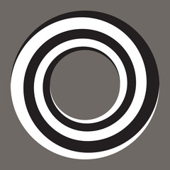 Rotating art lines in circle shape as symbol, logo or icon. Black shape on a white background and the same white shape on the black side.