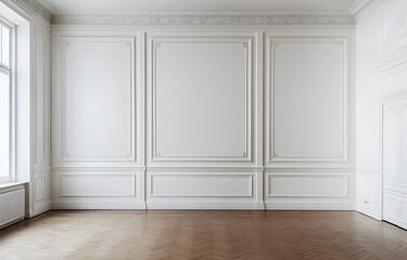 Elegant White Paneled Walls and Herringbone Floor
