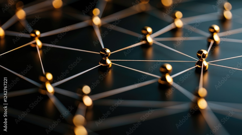 Poster abstract network connection with golden nodes and interconnecting lines