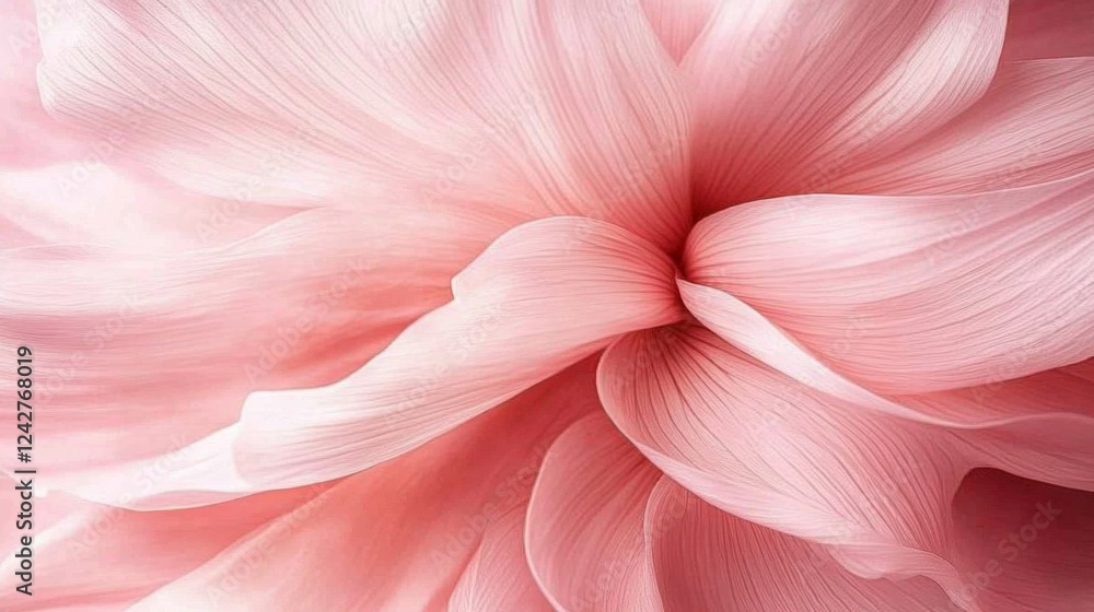 Poster close-up of soft pink flower petals in full bloom with a depth-enhancing arrangement, against blurre