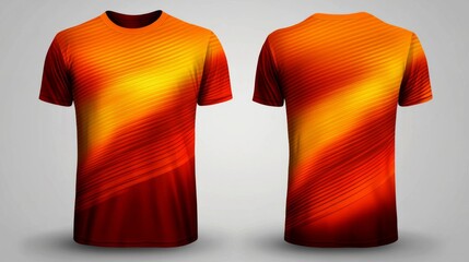 Orange Gradient Wave T-Shirt Design with Minimalistic Stripes, Grey Background - Front and Back Views Included, Simple Style