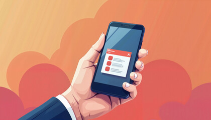 Digital illustration of a person holding a smartphone with notification alerts against a colorful background
