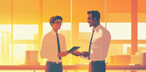 Two Businessmen Share Documents In Office Setting