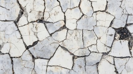 Obraz premium Detailed View of Cracked Concrete Pavement, Showing the Effects of Time and Weathering. A Grunge Texture Background of an Aged Urban Concrete Surface.