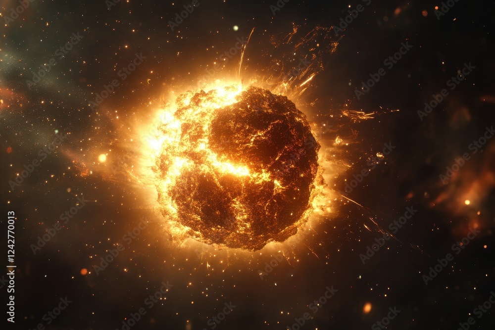 Poster celestial body exploding in fiery cosmic display
