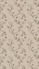 Obraz premium Elegant Beige Floral Vine Pattern Delicate Vines Curlicues Cream Background