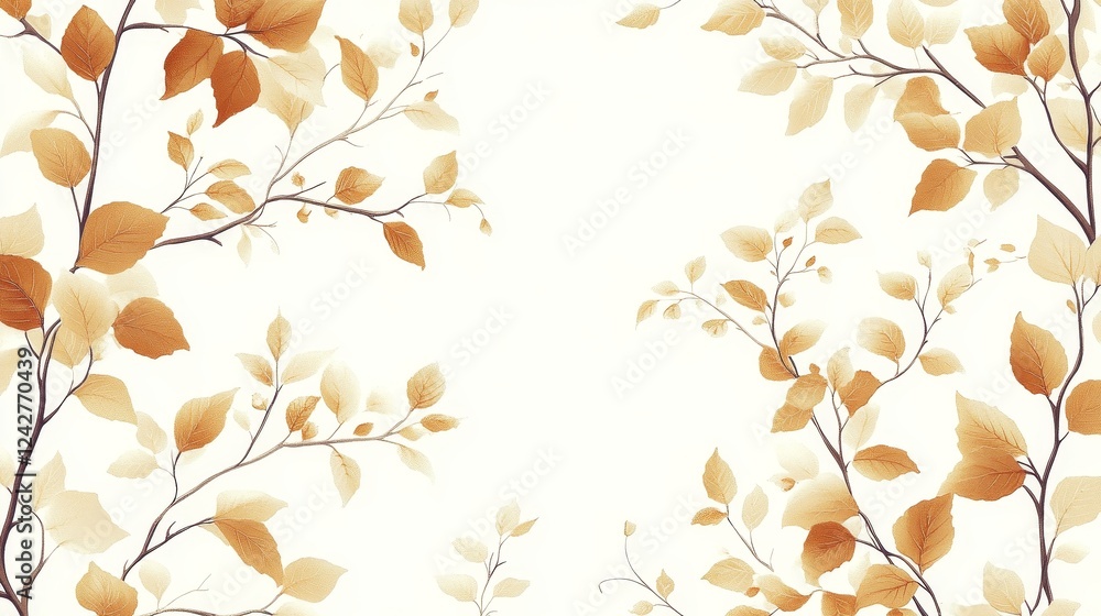 Poster delicate repeating pattern of small branches with leaves in soft beige and light brown, creating a s