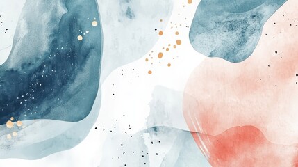Abstract Watercolor Painting Blue Pink Gold Hues