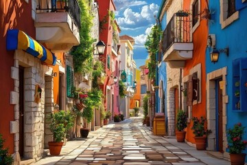 Naklejka premium Exploring the picturesque alleyways of Budva's old town.