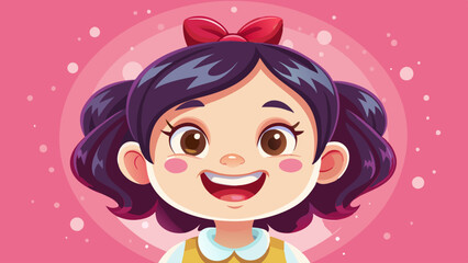 Portrait of cute little child girl with a snow-white smile and healthy teeth over pink background. looking at the camera and laughing. Dentistry for children