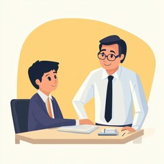 Businessman Mentoring Young Colleague At Office Desk