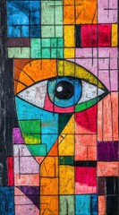 Obraz premium Cubist Eye Painting with Vibrant Geometric Shapes in Abstract Style