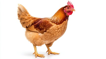 Fototapeta premium A Beautiful Brown Hen Standing Confidently on White Background