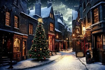 Festive Holiday Atmosphere in a Wintry Urban Setting