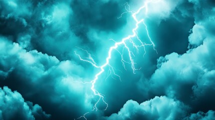 Naklejka premium Dramatic Thunderstorm with Lightning Strikes in Dark Cloudy Sky