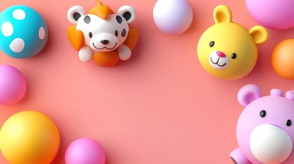 Colorful toy animals on pink background for children's playtime fun decor vibrant and engaging environment