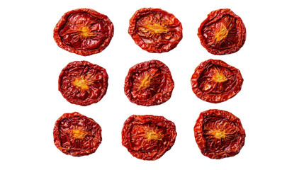Fototapeta premium Aesthetic arrangement of dried tomatoes showcasing vibrant colors and textures.