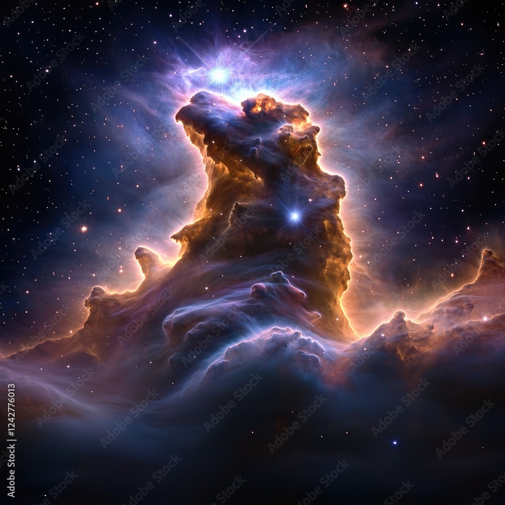 Poster cosmic explosion of stellar clouds outer space digital art nebula environment wide-angle view abstra