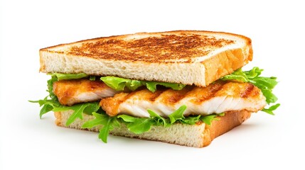 Grilled Fish Sandwich with Fresh Lettuce on Toasted Bread Slice