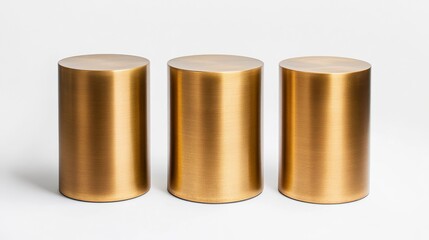 Modern Minimalist Cylindrical Gold Stools on White Background