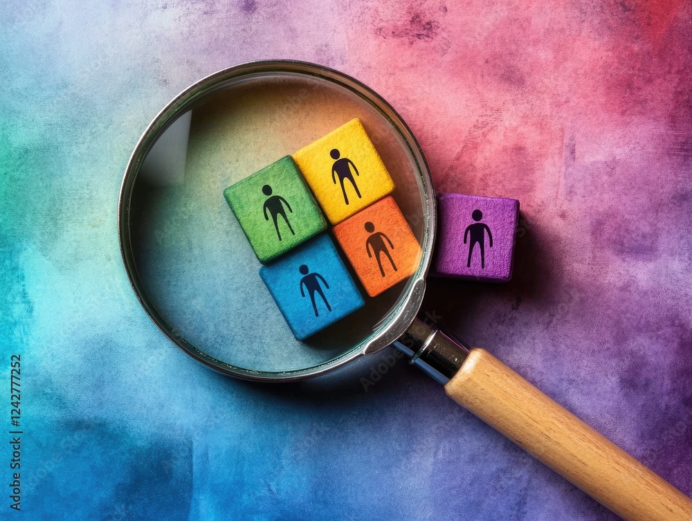 Poster Analyzing diversity through magnifying glass studio digital art colorful background close-up representation of inclusion