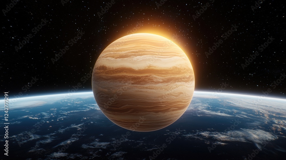 Poster exploring jupiter a celestial event outer space digital artwork cosmic environment stunning viewpoin