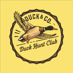 A duck is flying in the sky with the words Duck & Co