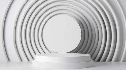 Fototapeta premium Minimalist Stage with Circular Design in Soft White Tones