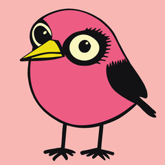 Baby bird, vector art, animal portrait pink cute quirky pink black yellow line drawing shapes, simple street art style, retro character