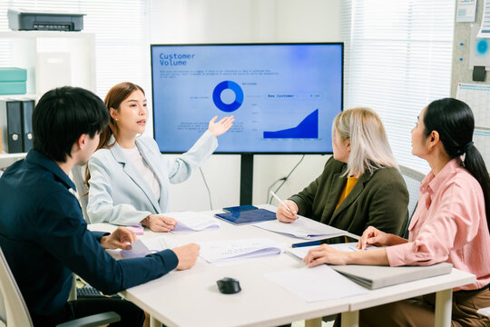 Team of professionals discussing over business project, Corporate business team and manager planning strategy. Discussing ideas. Business Consulting meeting working brainstorming new project finance