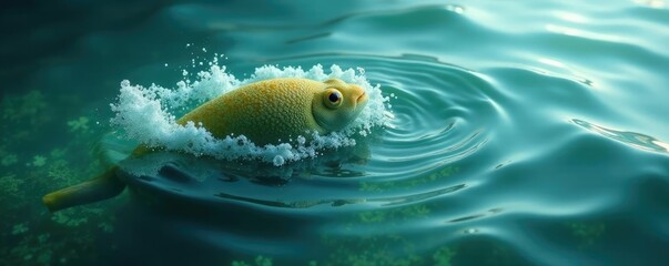 Fototapeta premium A wisp of fog curls around a submerged object, seaweed, water