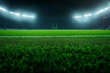 Night stadium rugby field, crowd, spotlights, game