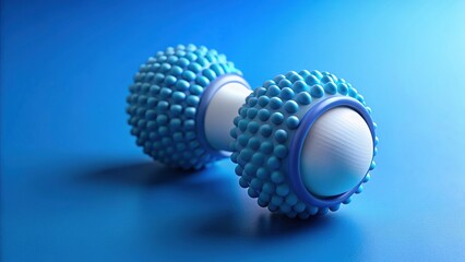 Fototapeta premium Aerial View of Myofascial Release Massage Balls on Blue Background - Self-Massage Tools