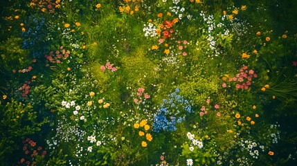 Fototapeta premium Vibrant garden scene, lush greenery with colorful flowers, perfect for nature themes, relaxation, or outdoor inspiration.