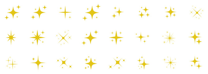 Sparkle star icons yellow color. Shine icons. Stars sparkles vector icons set isolated on a white background. Vector illustration.