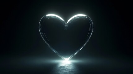 Glowing neon heart symbol with a white fill on a black background, representing love, passion, and emotion in a modern and vibrant digital style, ideal for romantic or artistic concepts.
