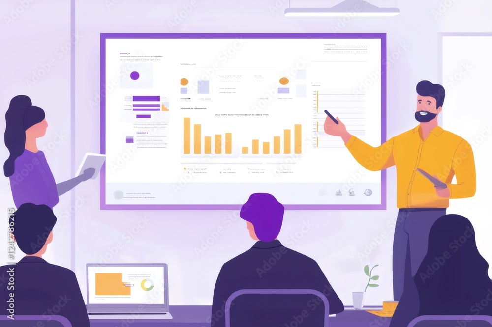 Aufkleber marketing executive using a whiteboard and showing positive data charts and statistics to his team d