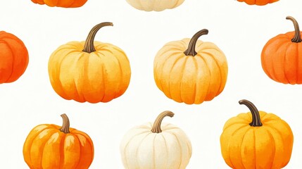 Simple rural pumpkin, presented in watercolor painting style, using autumn color tones and graphic design style, showcasing the beauty and warmth of autumn harvest and seasonal agricultural products.