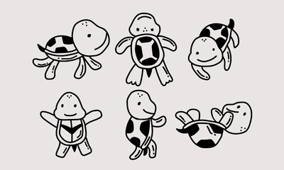 playful turtle doodles. vector illustration