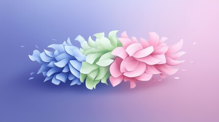 Fototapeta premium A soft, pastel-colored floral arrangement blending blue, green, and pink petals, set against a gradient background.