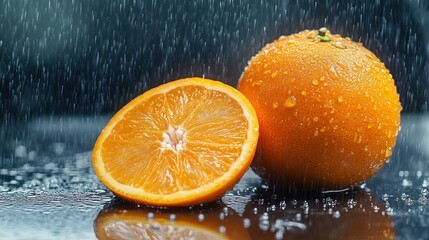 Juicy Oranges Under the Rain: A Refreshing Still Life