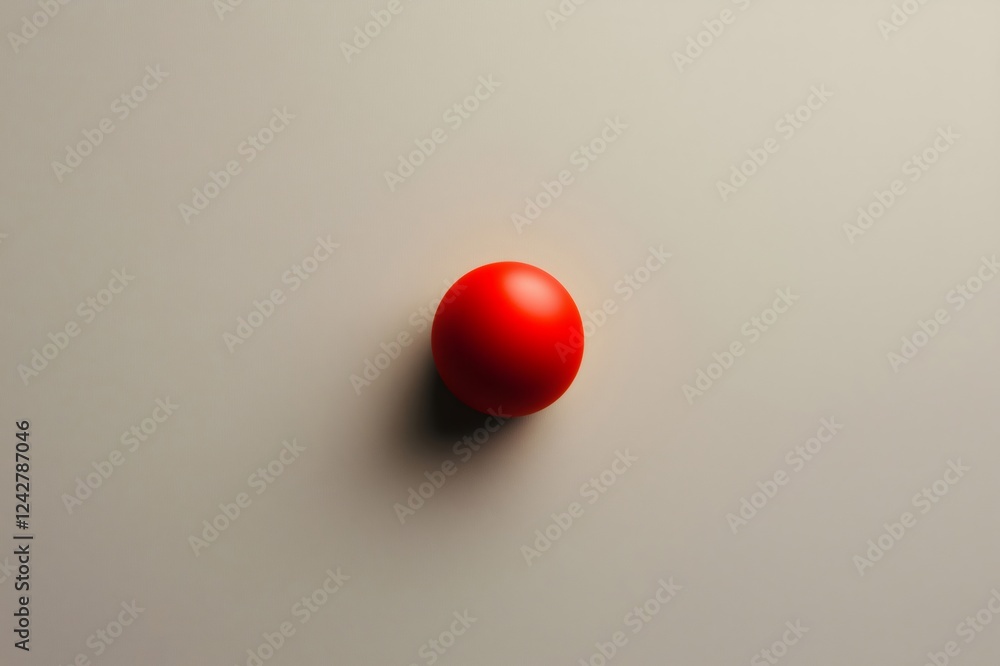 Poster simple red ball sits on a minimalist beige background, casting a subtle shadow, creating a striking 