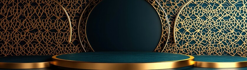 Elegant Teal Gold Display Platform Background Design