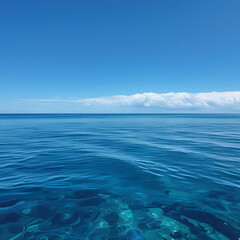 Fototapeta premium Immerse yourself in the timeless beauty of the ocean under a clear sky. This stunning image captures the deep blue waters stretching endlessly to the horizon